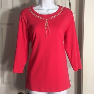 LAST CALL: Quacker Factory Coral Embellished Top-M